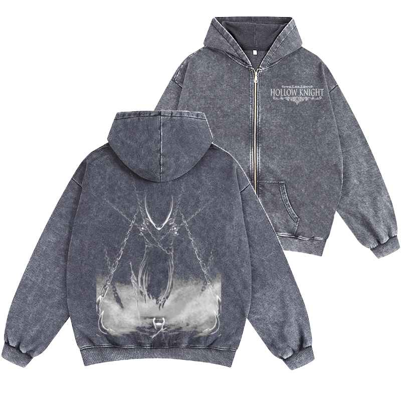Hollow Knight Unisex Washed Zip Up Hoodie