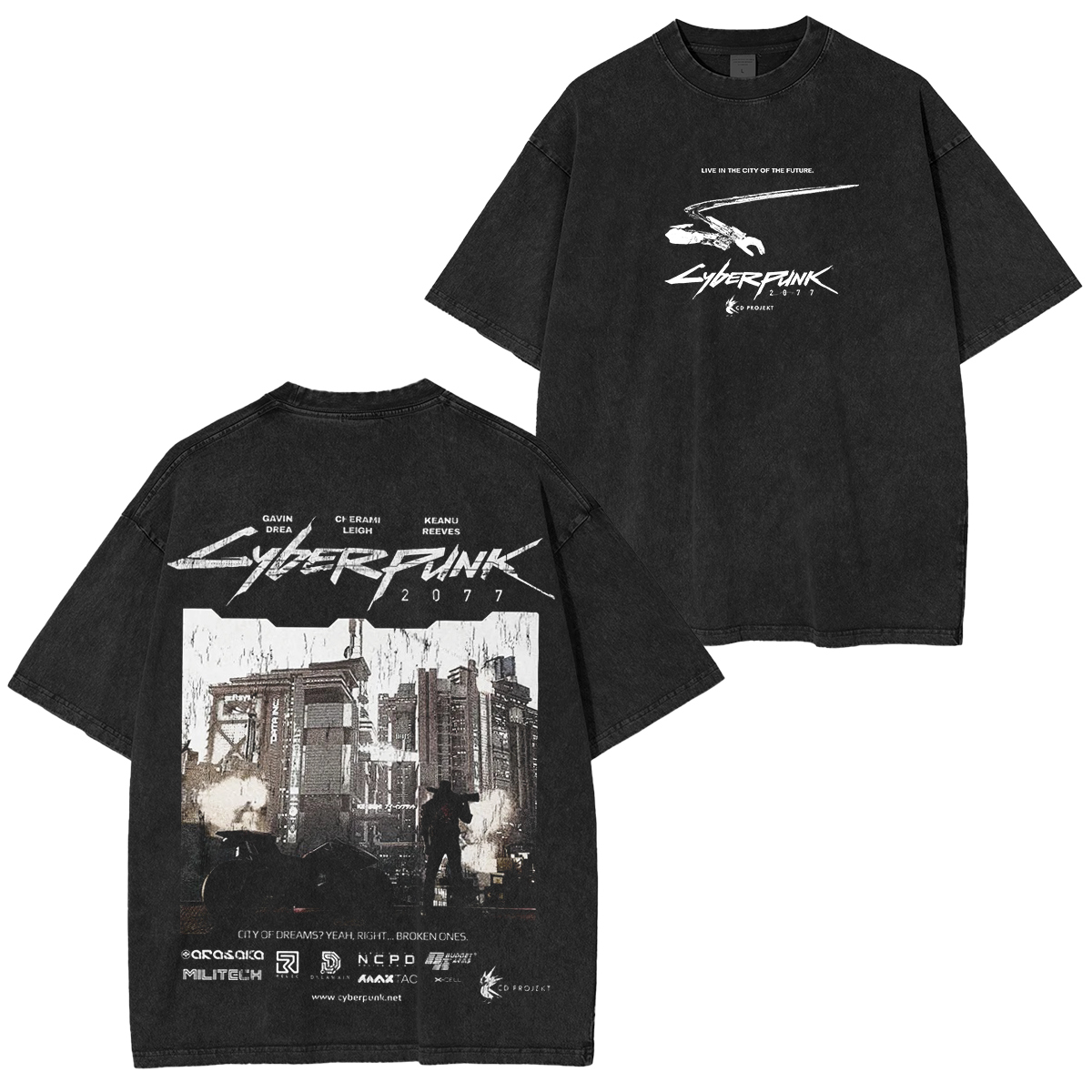 Step into the future with the Cyberpunk Vintage Unisex Washed T-Shirt