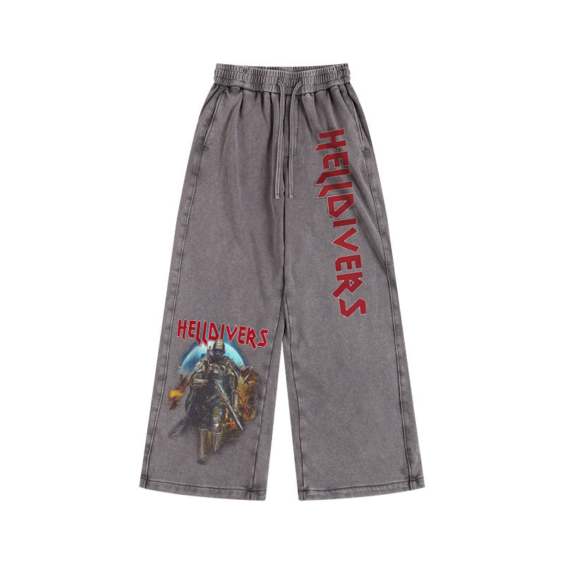 [Copy]Elastic Waist Washed Trousers Unisex Washed Pants