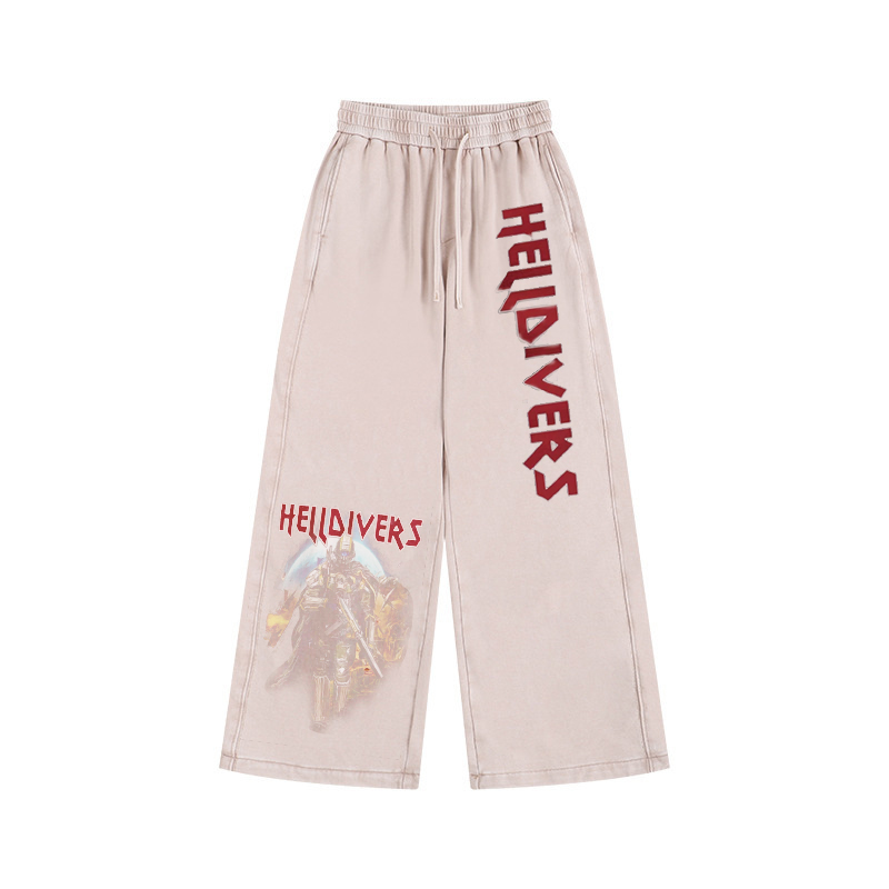 [Copy]Elastic Waist Washed Trousers Unisex Washed Pants