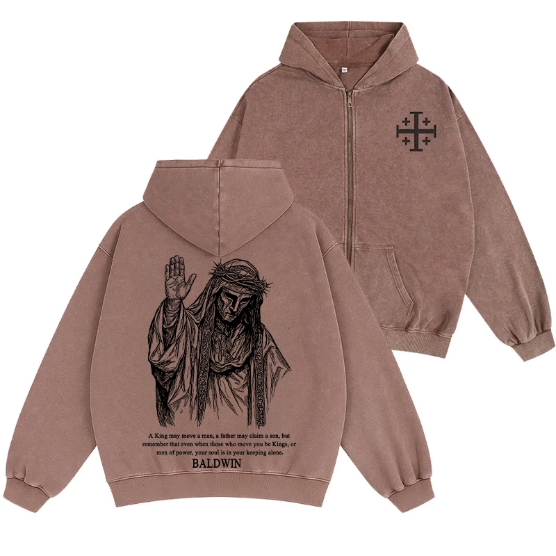 Baldwin IV never gave in to illness King of Jerusalem Unisex Washed Zip Up Hoodie
