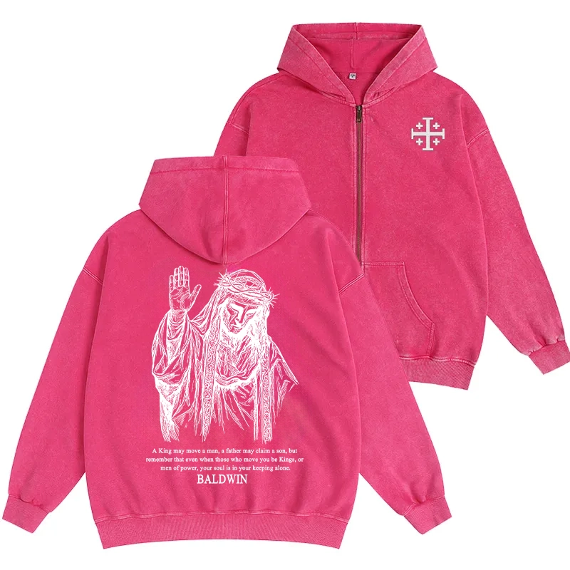 Baldwin IV never gave in to illness King of Jerusalem Unisex Washed Zip Up Hoodie