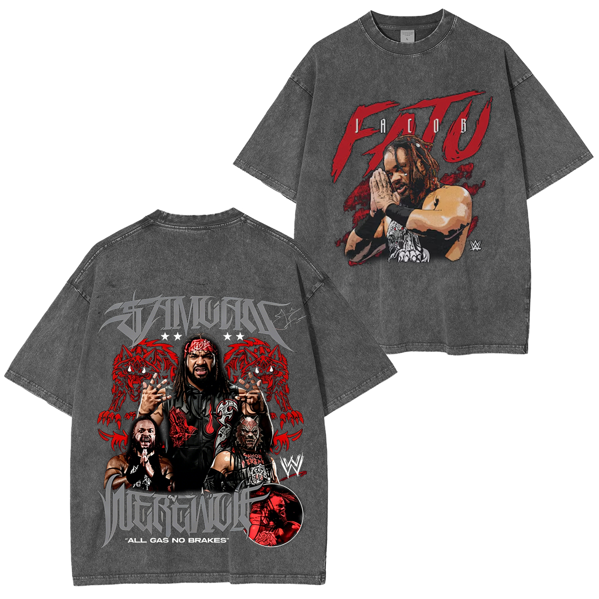 500 Level Black Jacob Fatu Name Grunge Pullover Washed T-shirt/Crewneck/Hoodie