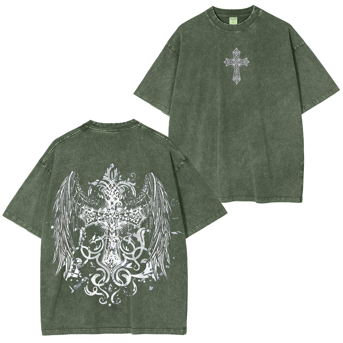 SHENHE Men's Gothic Graphic Tops Y2K Cross Print Vintage Washed T-shirt/Crewneck/Hoodie