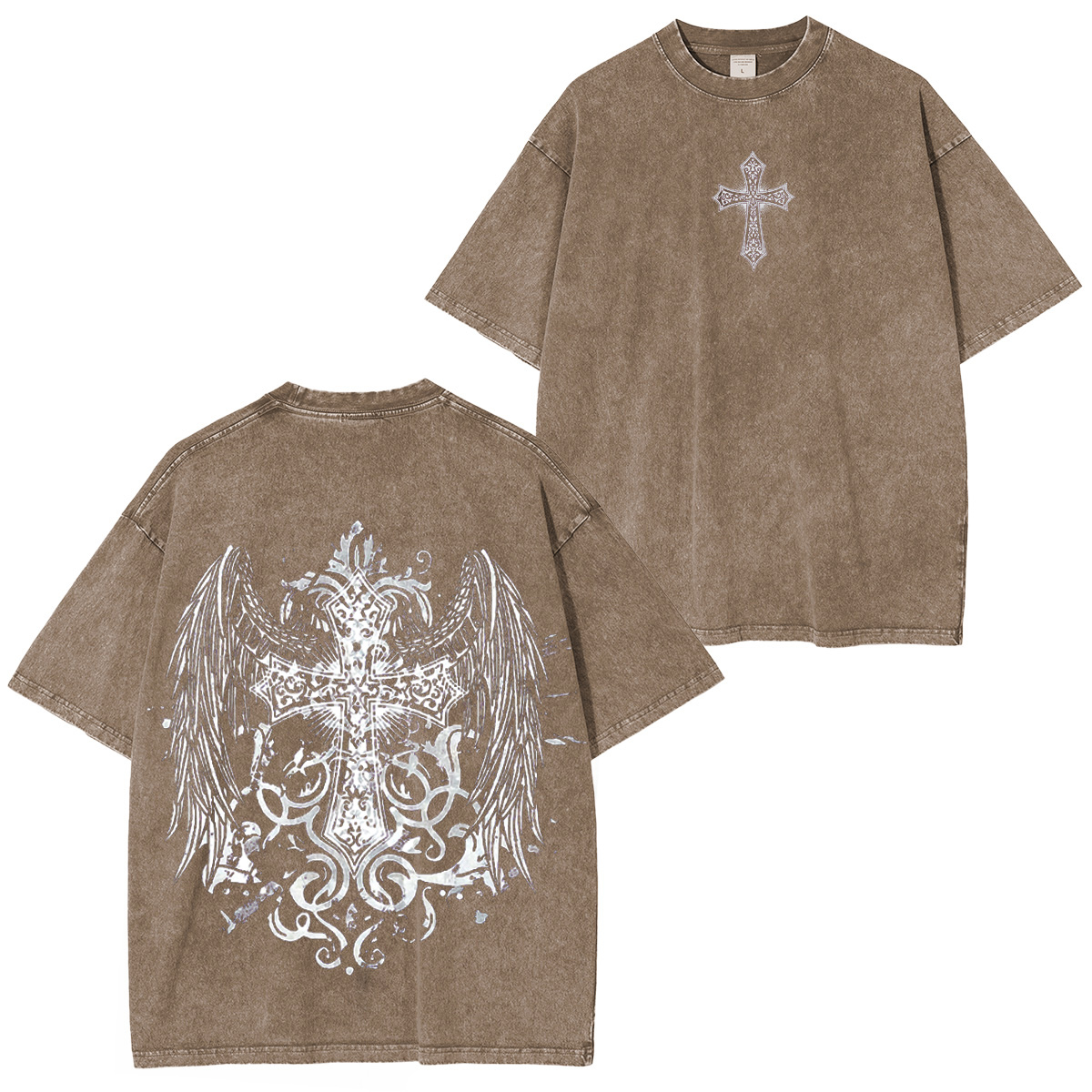 SHENHE Men's Gothic Graphic Tops Y2K Cross Print Vintage Washed T-shirt/Crewneck/Hoodie