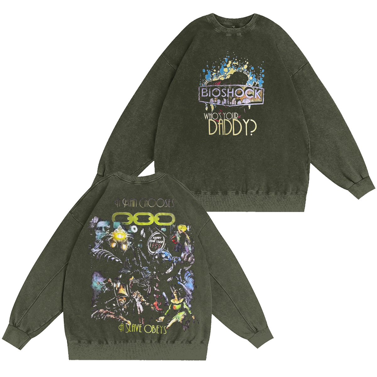 Bioshock Art Horror FSP Game Vintage Washed T-shirt/Crewneck/Hoodie