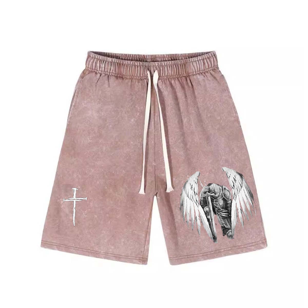 Goth Men's Angel Letter Printed Drawstring Waist Sports Shorts