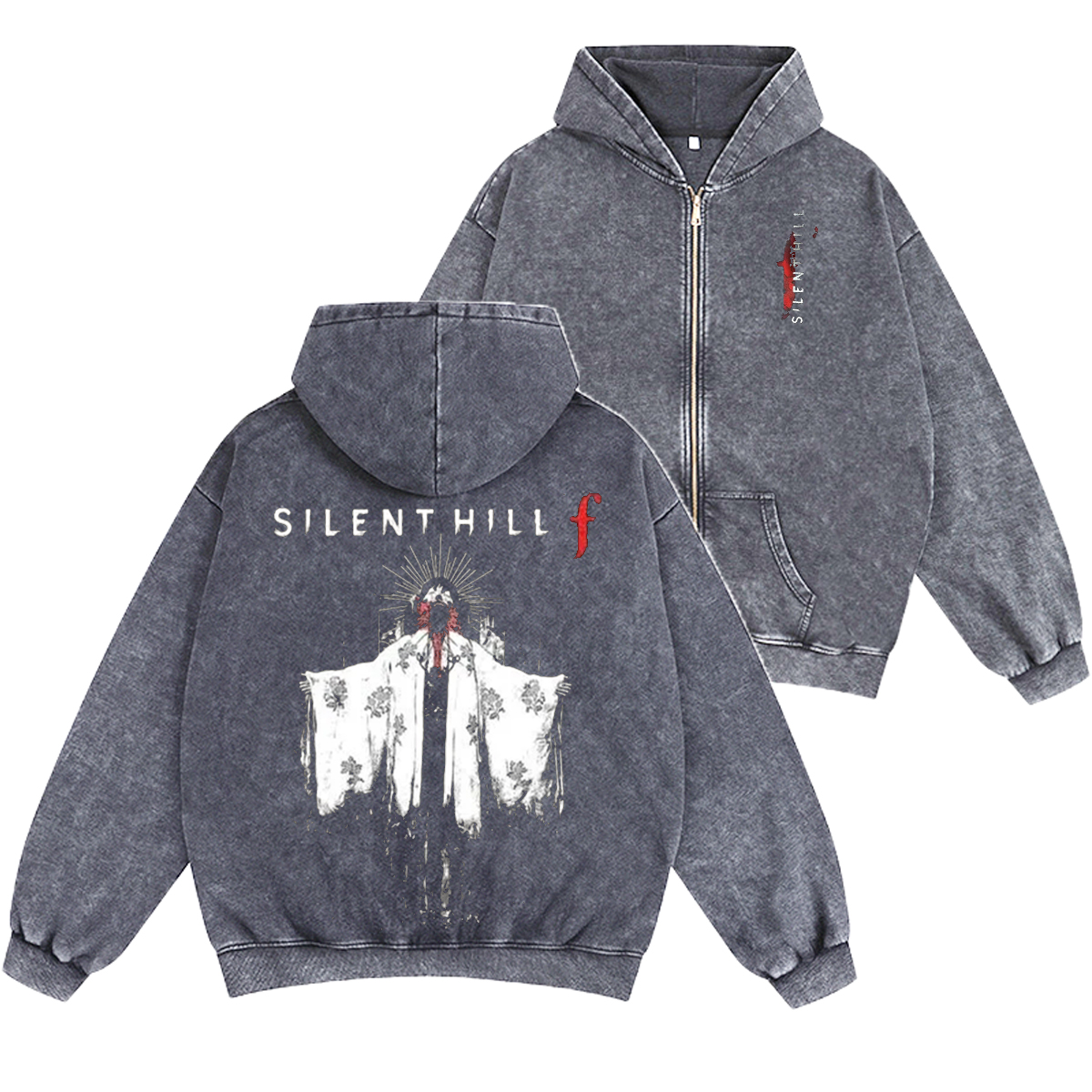 Silent Hill F Unisex Washed Zip Up Hoodie