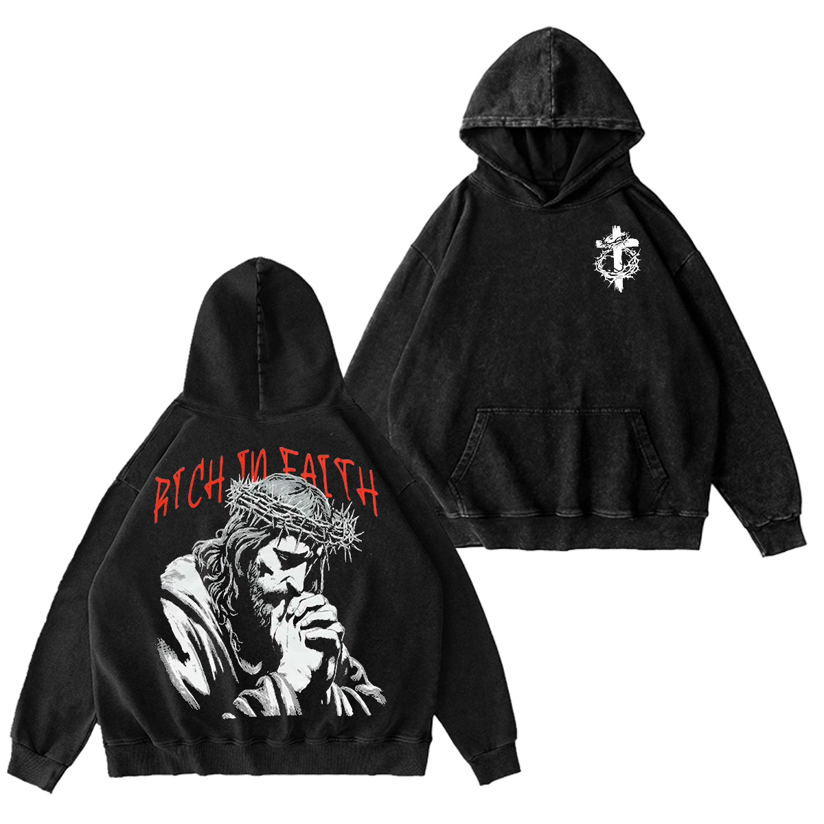 RICH IN FAITH Unisex Washed Hoodie