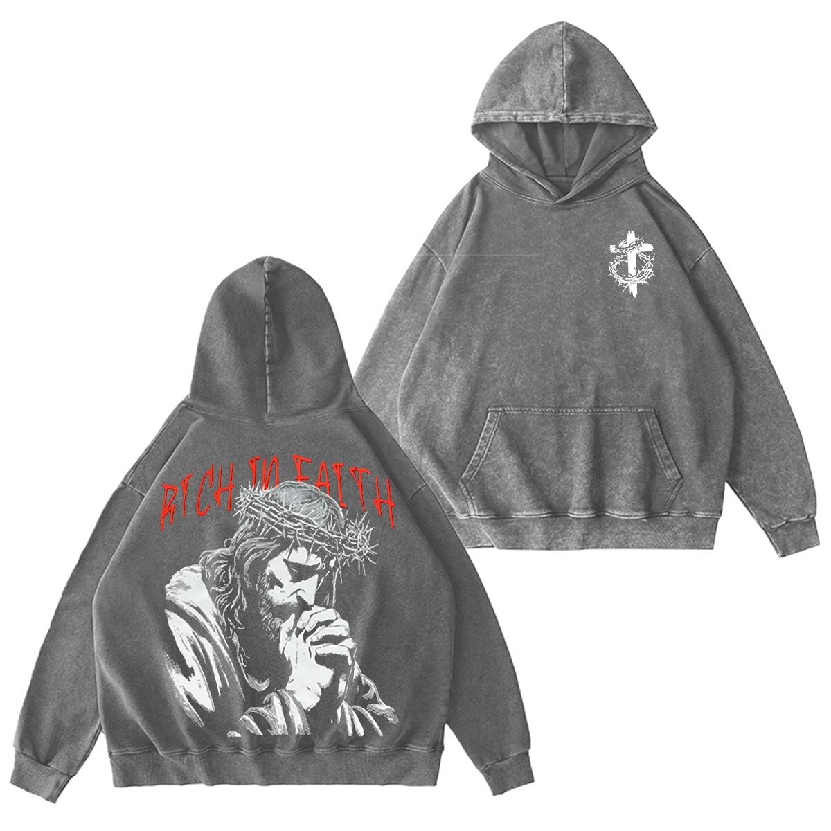 RICH IN FAITH Unisex Washed Hoodie