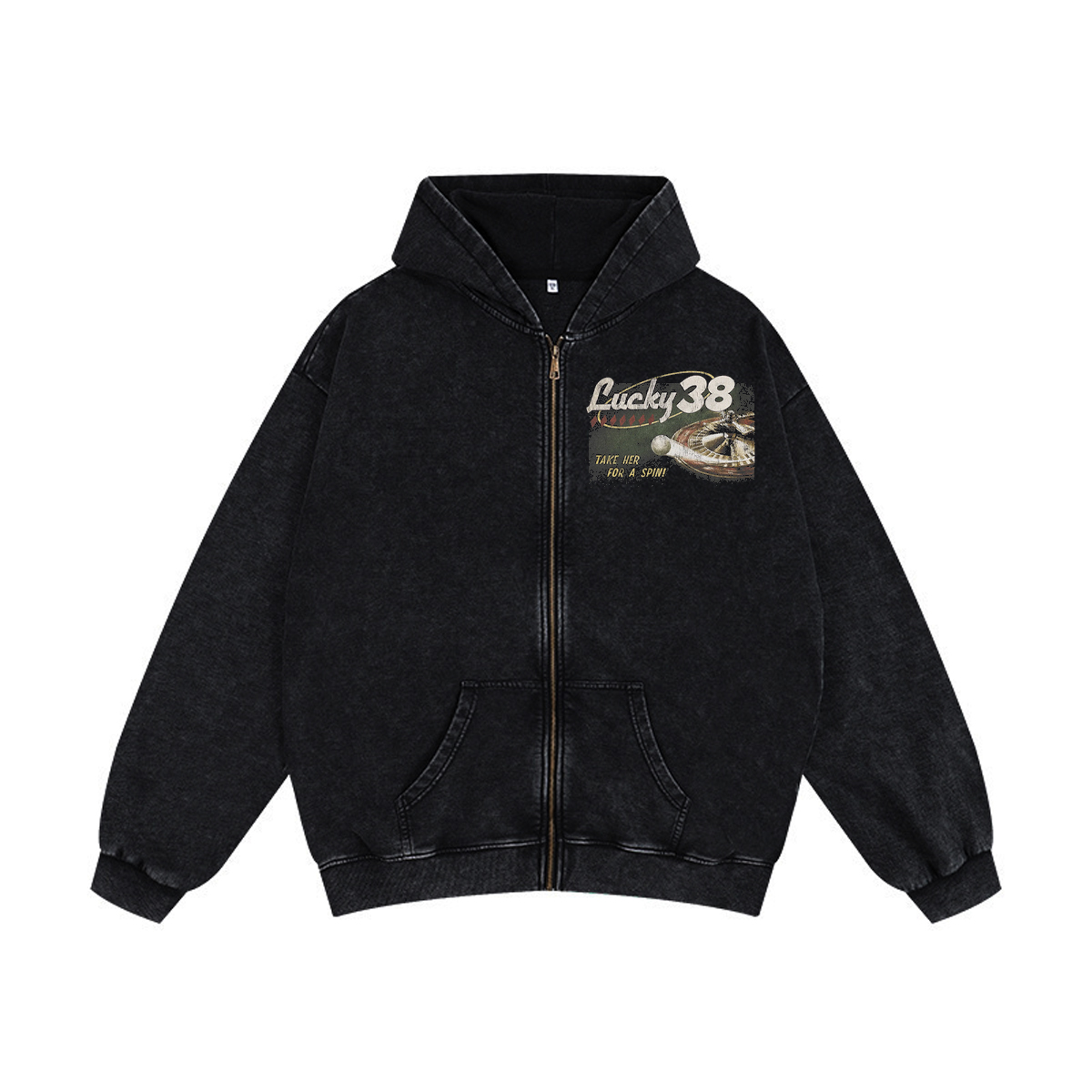 Lucky 38 Unisex Washed Zip Up Hoodie