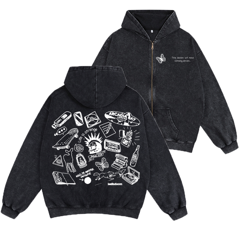 Life Is Strange Unisex Washed Zip Up Hoodie