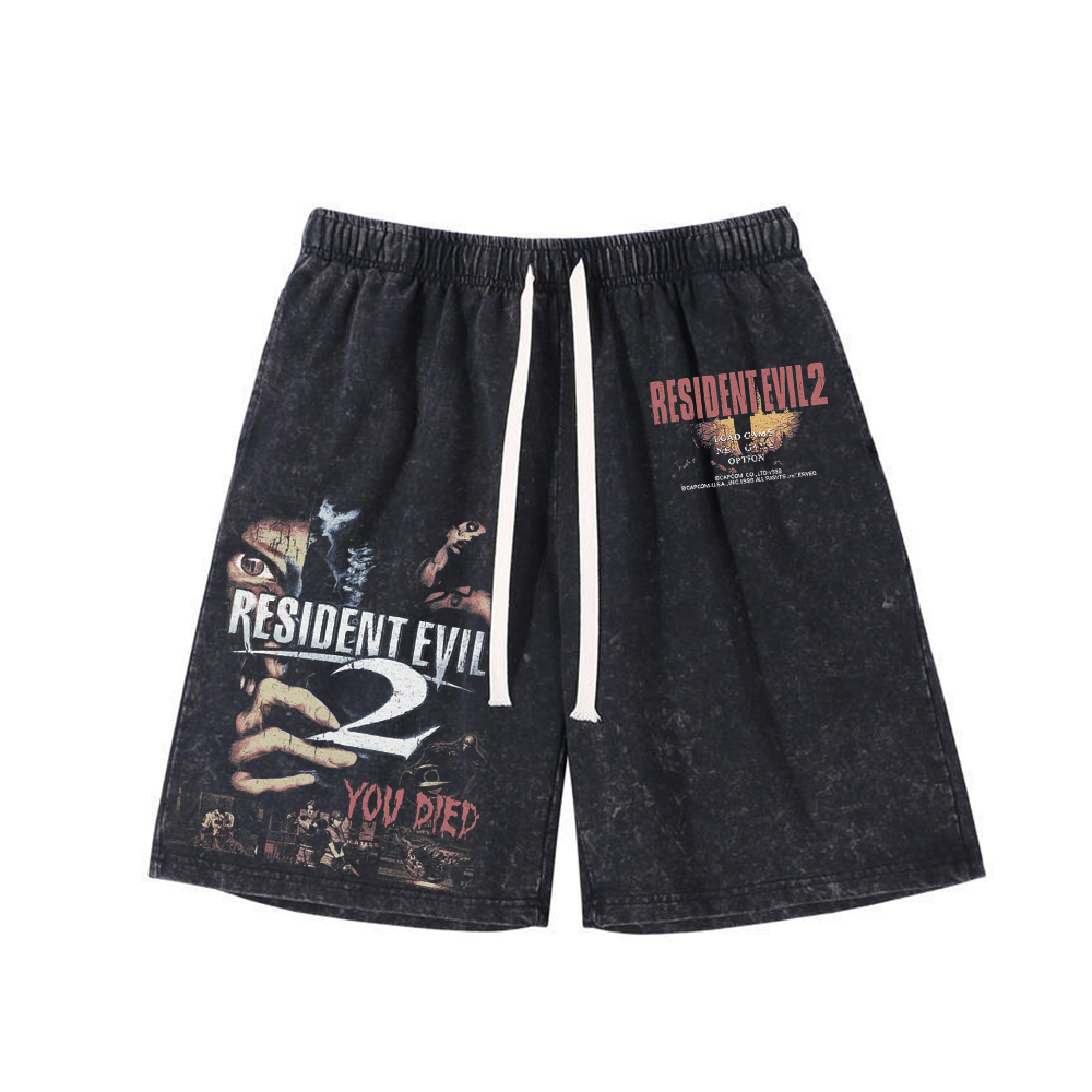 Resident Evil 2 You Died Game Capcom Washed Shorts Loose Sports Shorts