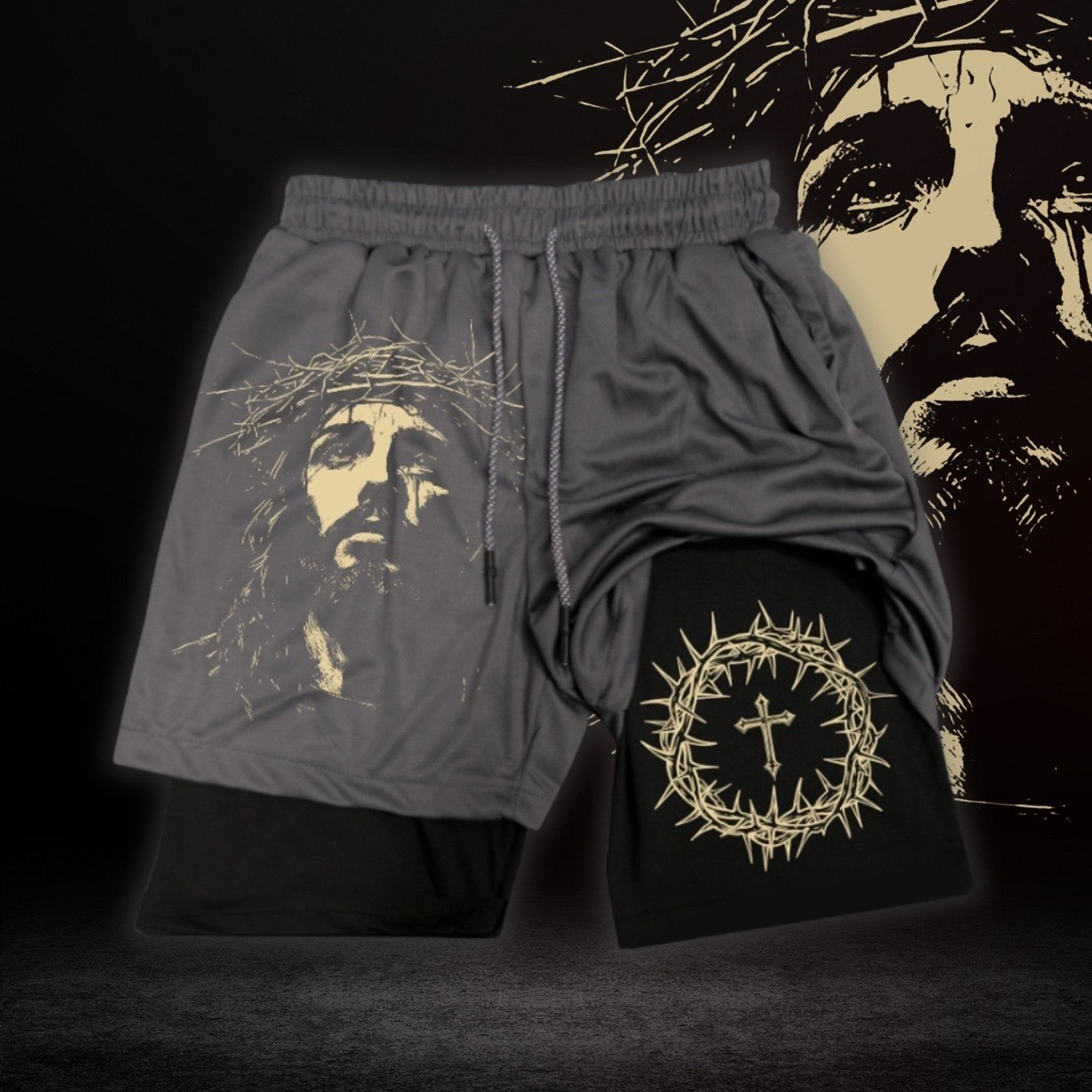 Jesus Crown of thorns Graphic Gym Shorts