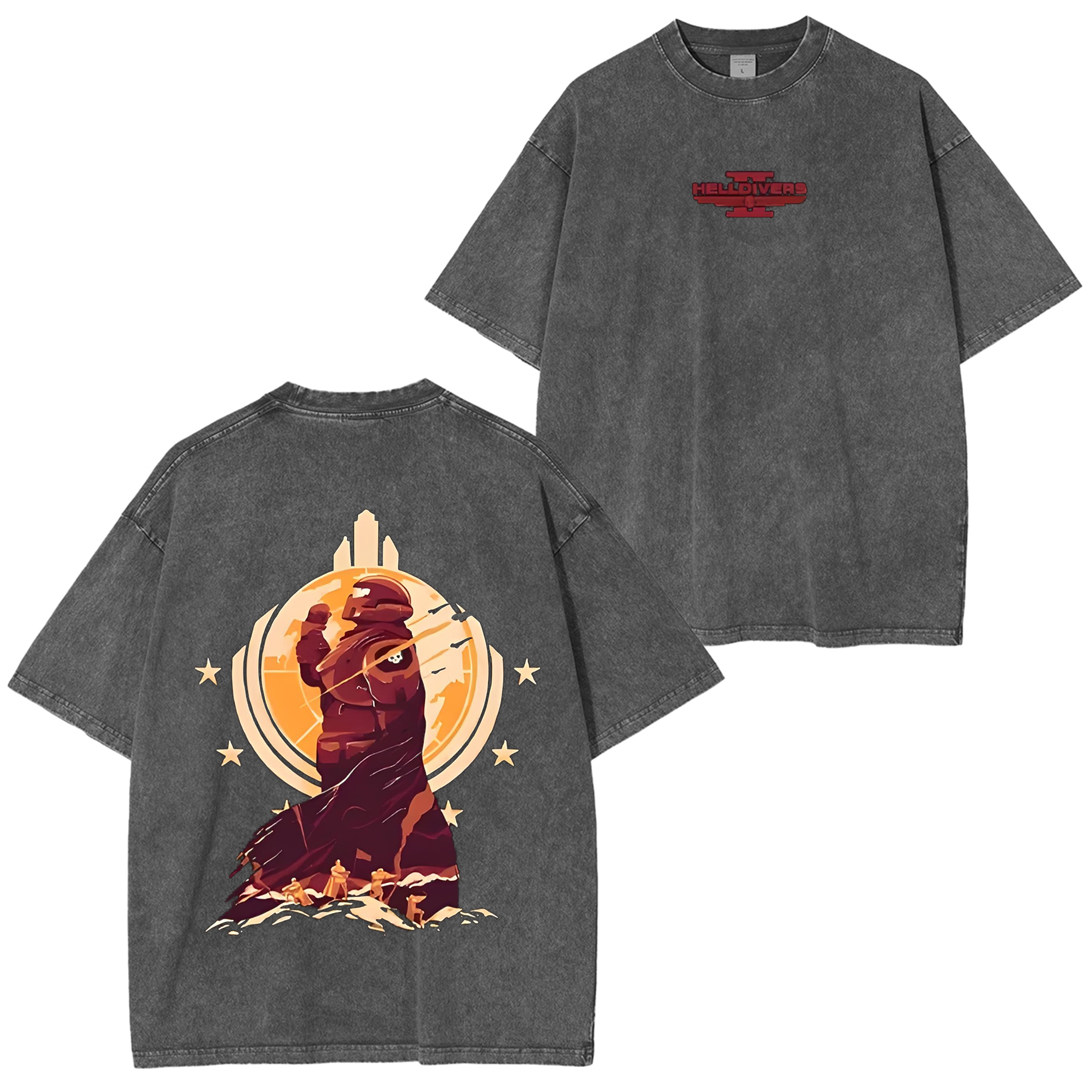 Helldivers 2 Oversized Vintage Unisex Washed T-Shirt