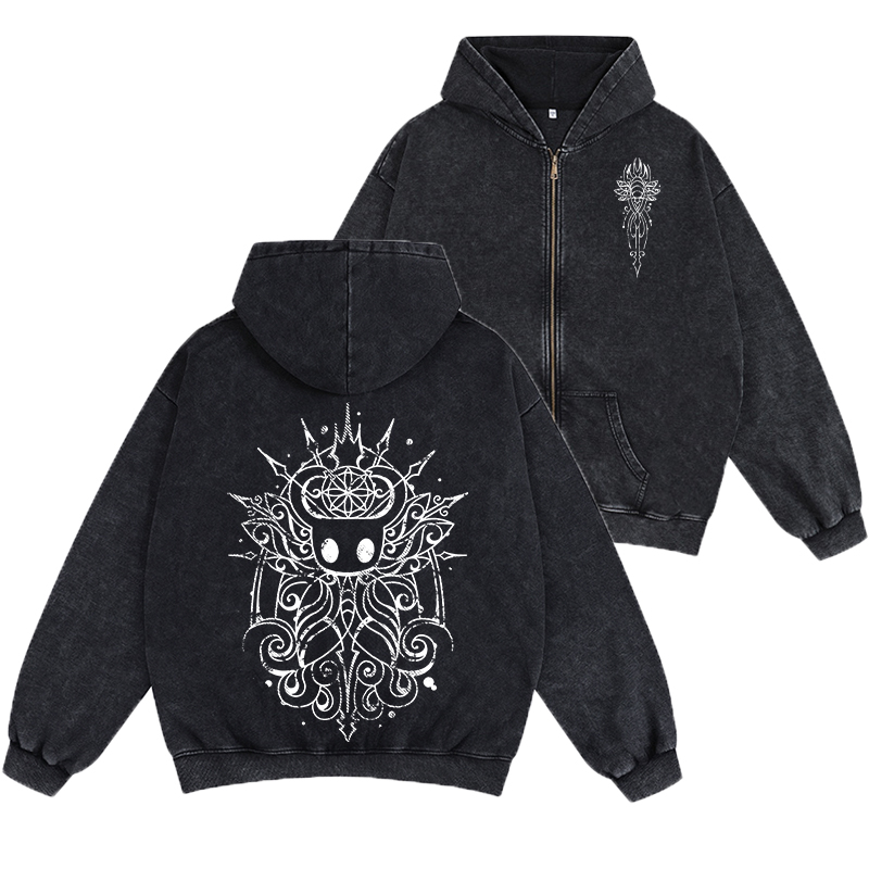 Hollow Knight Embrace The Void Unisex Washed Zip Up Hoodie