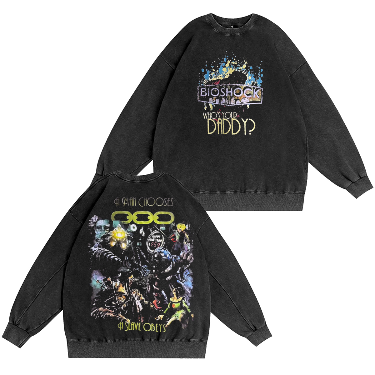 Bioshock Art Horror FSP Game Vintage Washed T-shirt/Crewneck/Hoodie