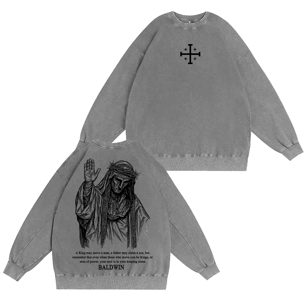 Baldwin IV never gave in to illness King of Jerusalem Unisex Washed Crewneck Sweatshirt