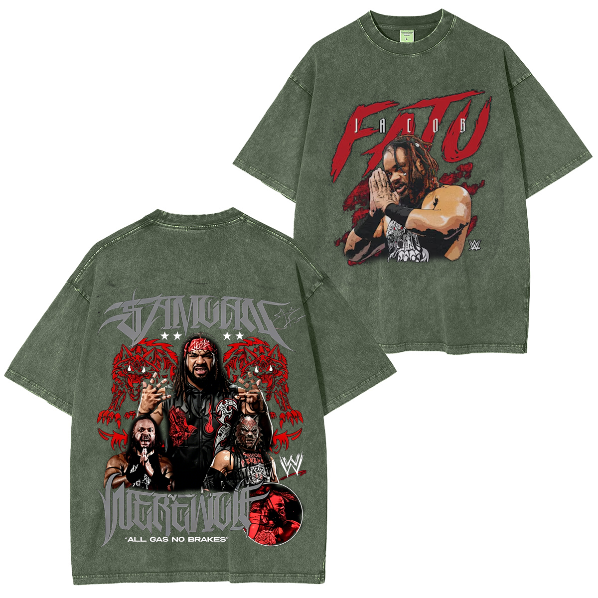 500 Level Black Jacob Fatu Name Grunge Pullover Washed T-shirt/Crewneck/Hoodie