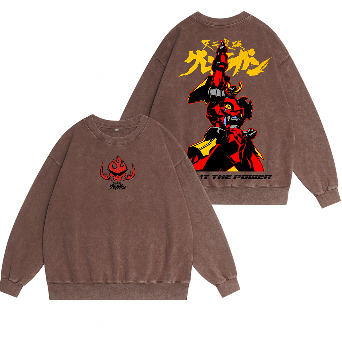Gurren Lagann Unisex Washed Crewneck Sweatshirt