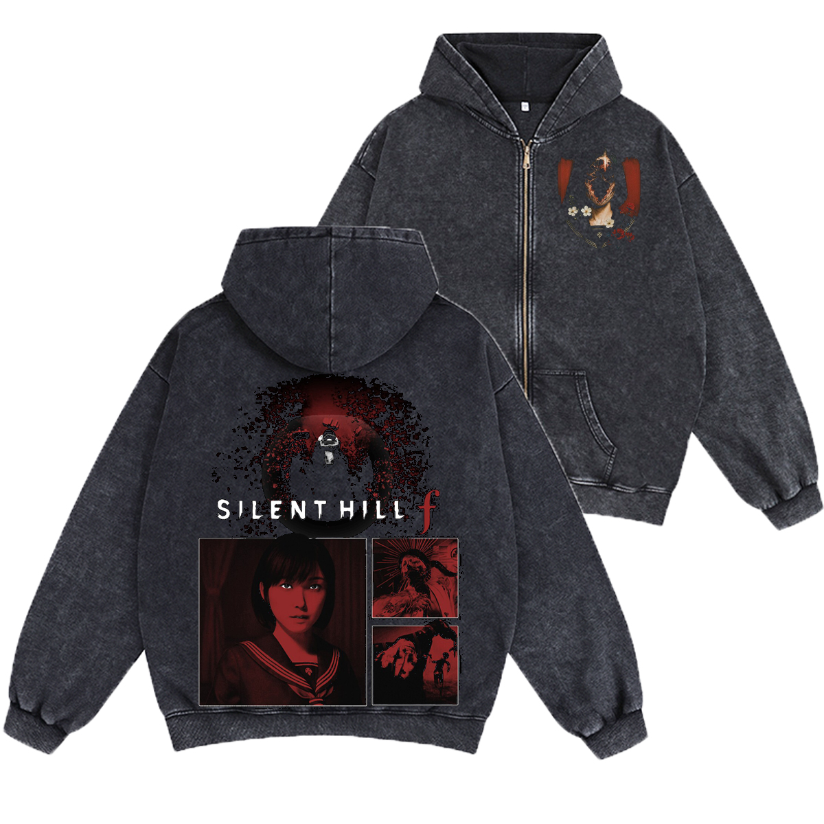 Silent Hill F Unisex Washed Zip Up Hoodie