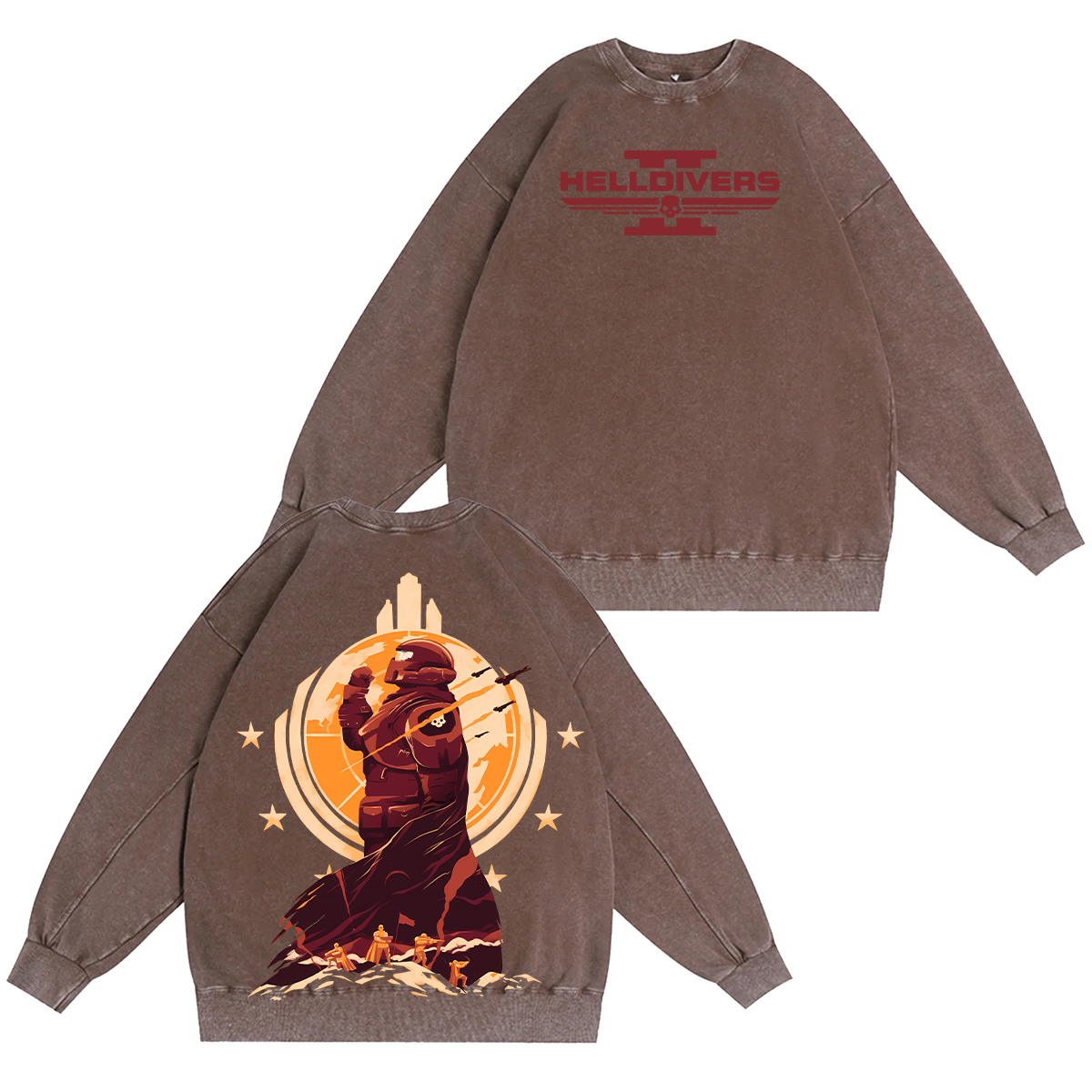 Helldivers 2 Unisex Washed Crewneck Sweatshirt