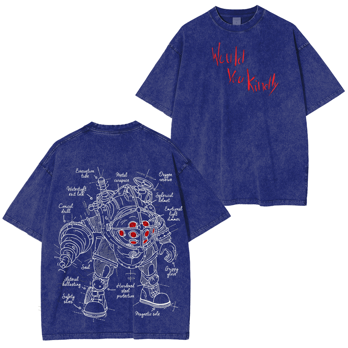 Bioshock Big Daddy Blueprint Vintage Washed T-shirt/Crewneck/Hoodie
