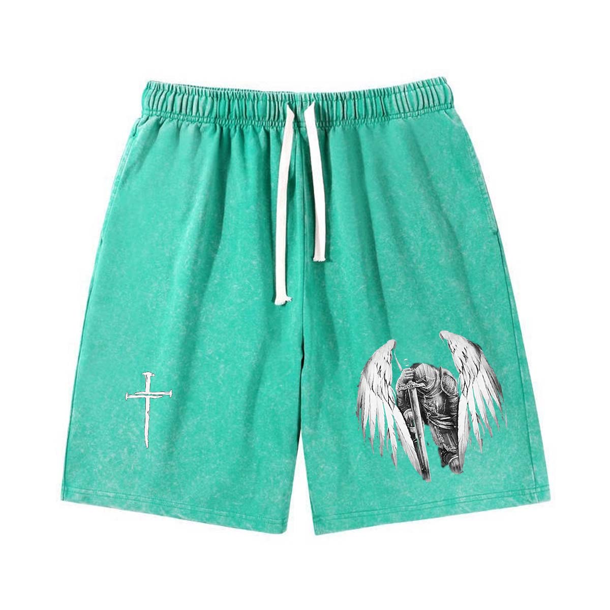 Goth Men's Angel Letter Printed Drawstring Waist Sports Shorts