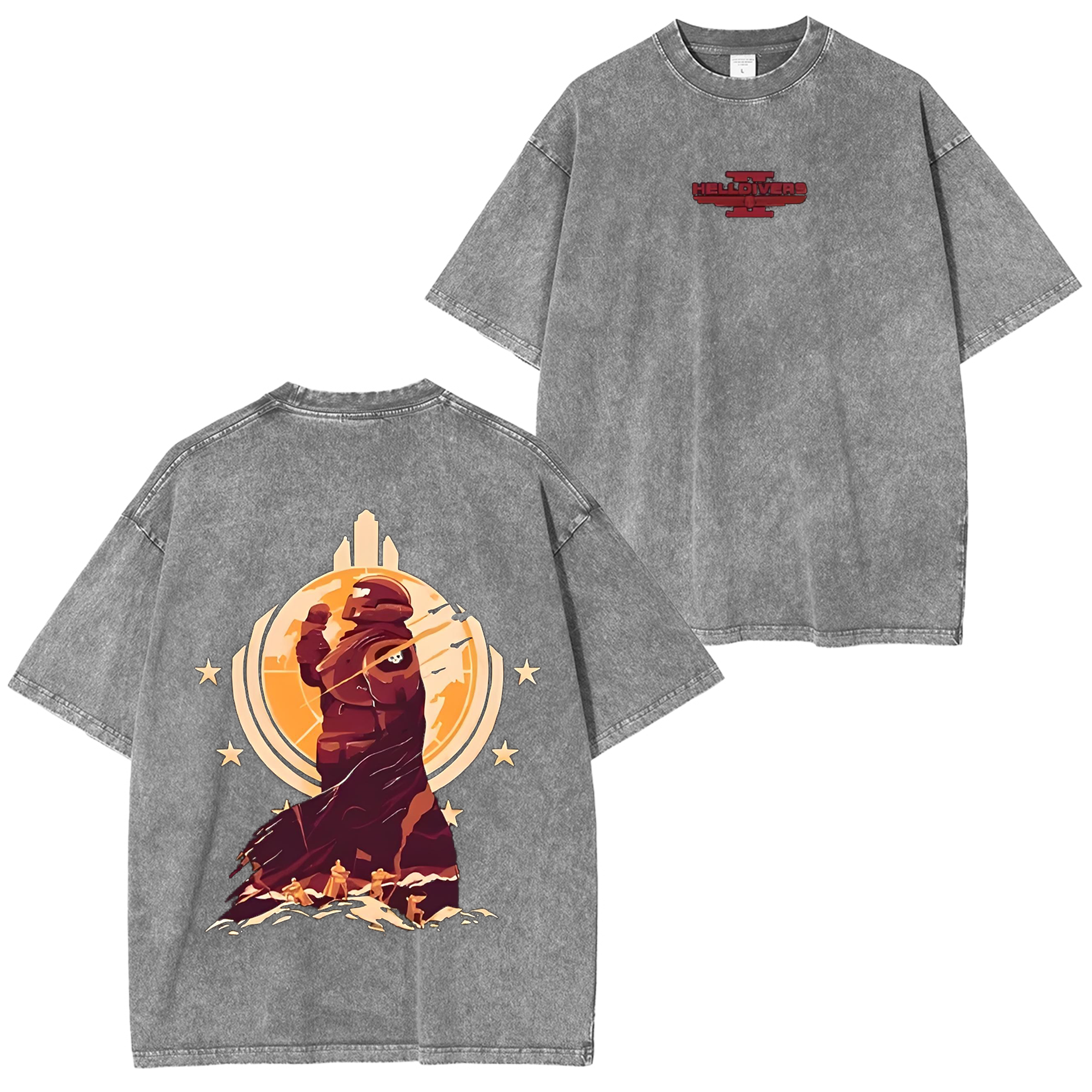 Helldivers 2 Oversized Vintage Unisex Washed T-Shirt