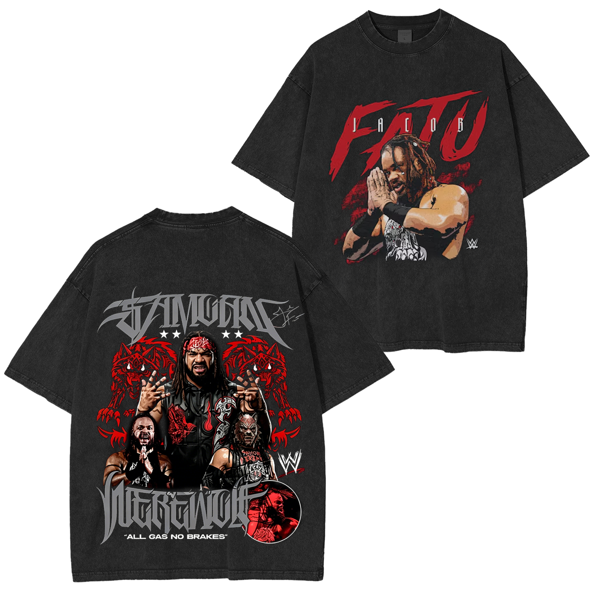 500 Level Black Jacob Fatu Name Grunge Pullover Washed T-shirt/Crewneck/Hoodie
