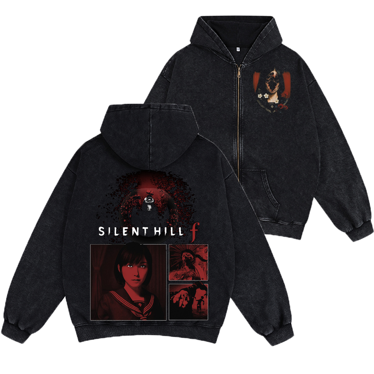 Silent Hill F Unisex Washed Zip Up Hoodie