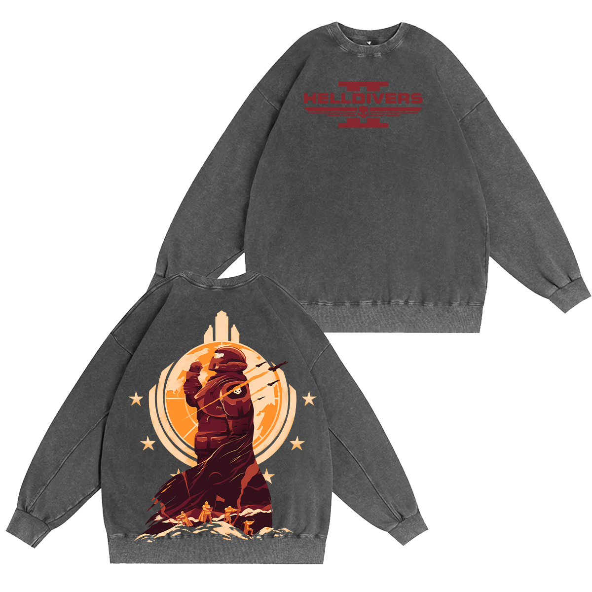 Helldivers 2 Unisex Washed Crewneck Sweatshirt