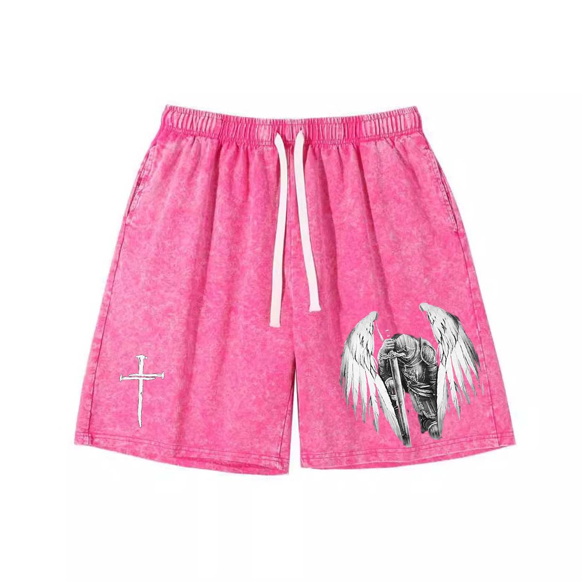 Goth Men's Angel Letter Printed Drawstring Waist Sports Shorts