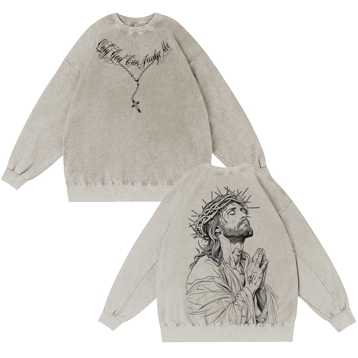Jesus Crown Of Thorns Prayer Vintage Washed T-shirt/Crewneck/Hoodie