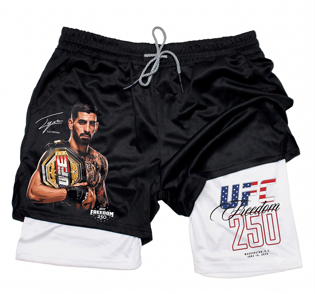 UFC FREEDOM COLLECTION] UFC FREEDOM 250 FIGHTERS  Printed Double Layer Shorts