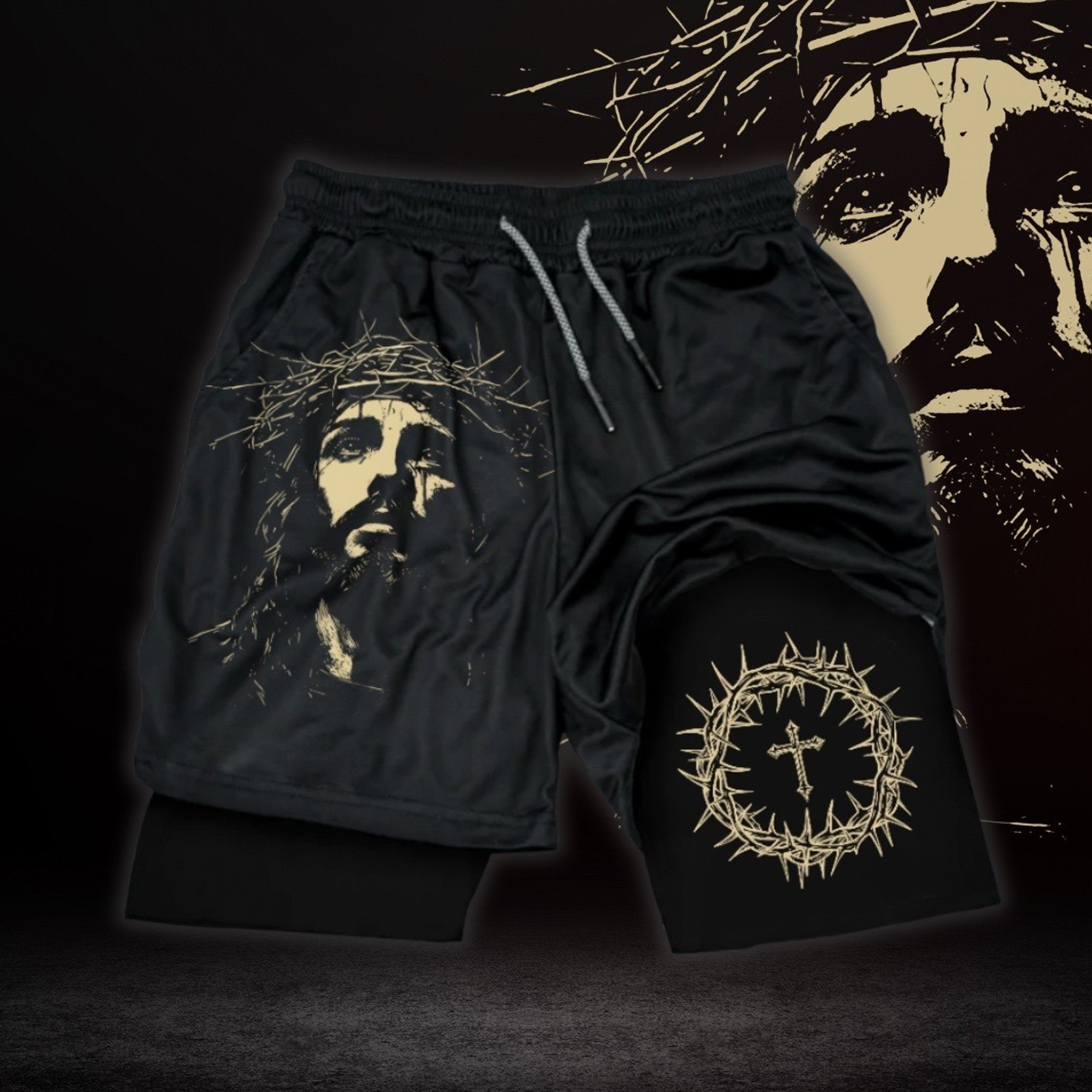 Jesus Crown of thorns Graphic Gym Shorts