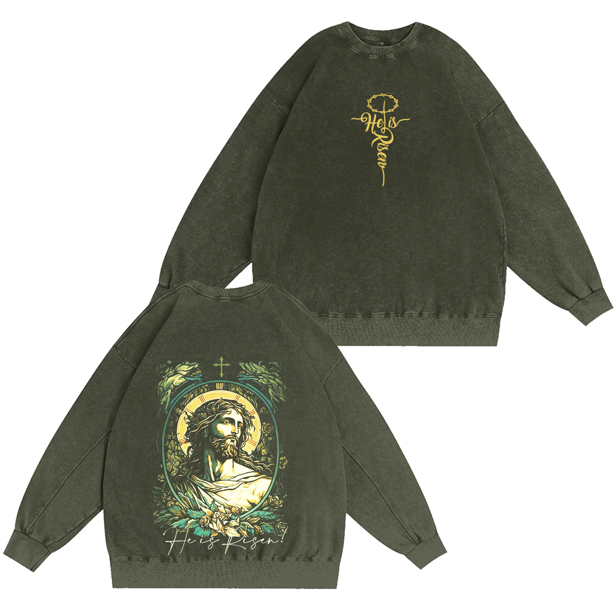 Easter Day He Is Risen Cross Jesus Religious Christians Unisex Washed T-shirt/Crewneck/Hoodie
