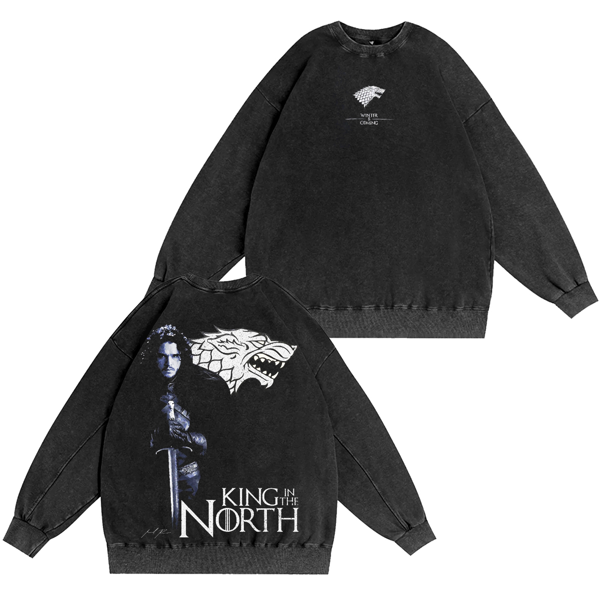 House Stark sigil + King in the North back Unisex Washed T-shirt/Crewneck/Hoodie