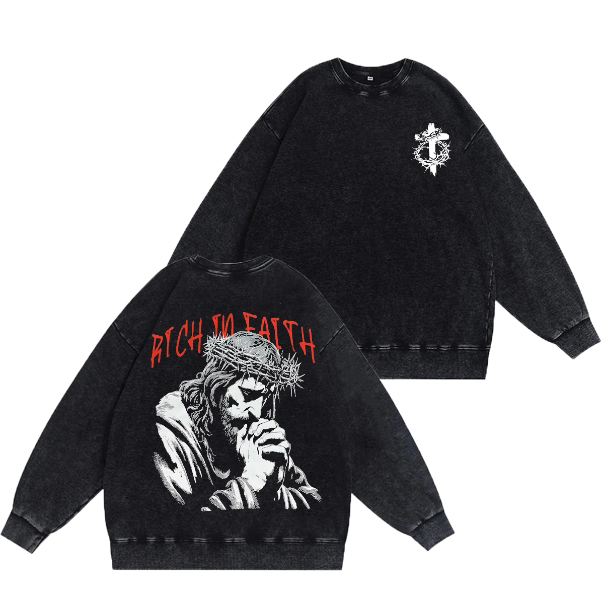 RICH IN FAITH Unisex Washed Crewneck Sweatshirt
