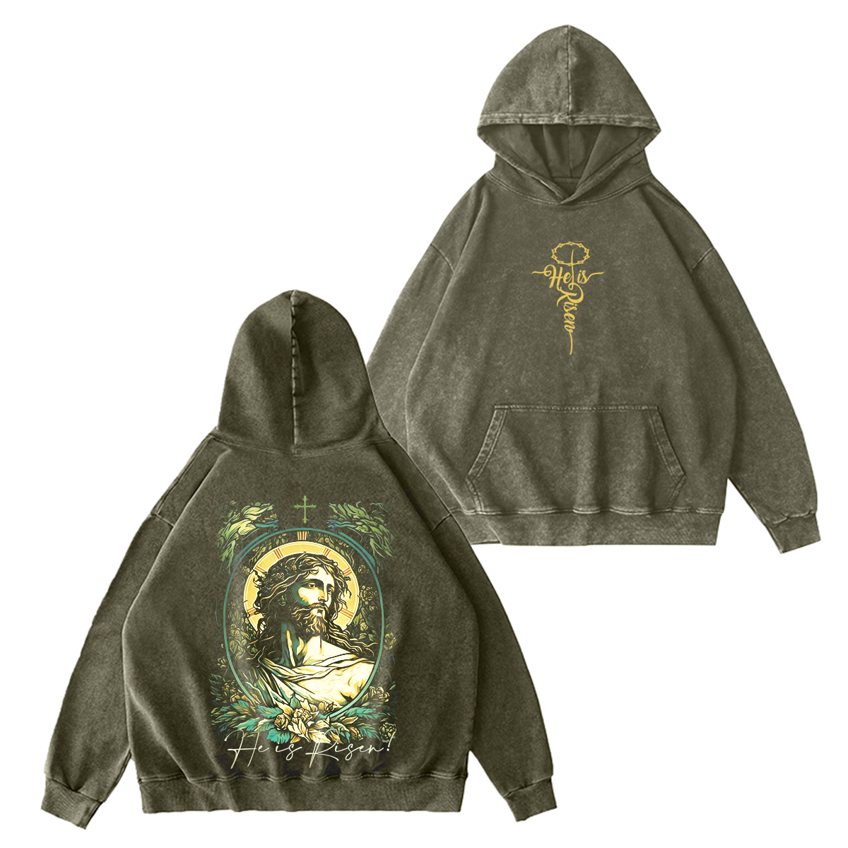 Easter Day He Is Risen Cross Jesus Religious Christians Unisex Washed T-shirt/Crewneck/Hoodie