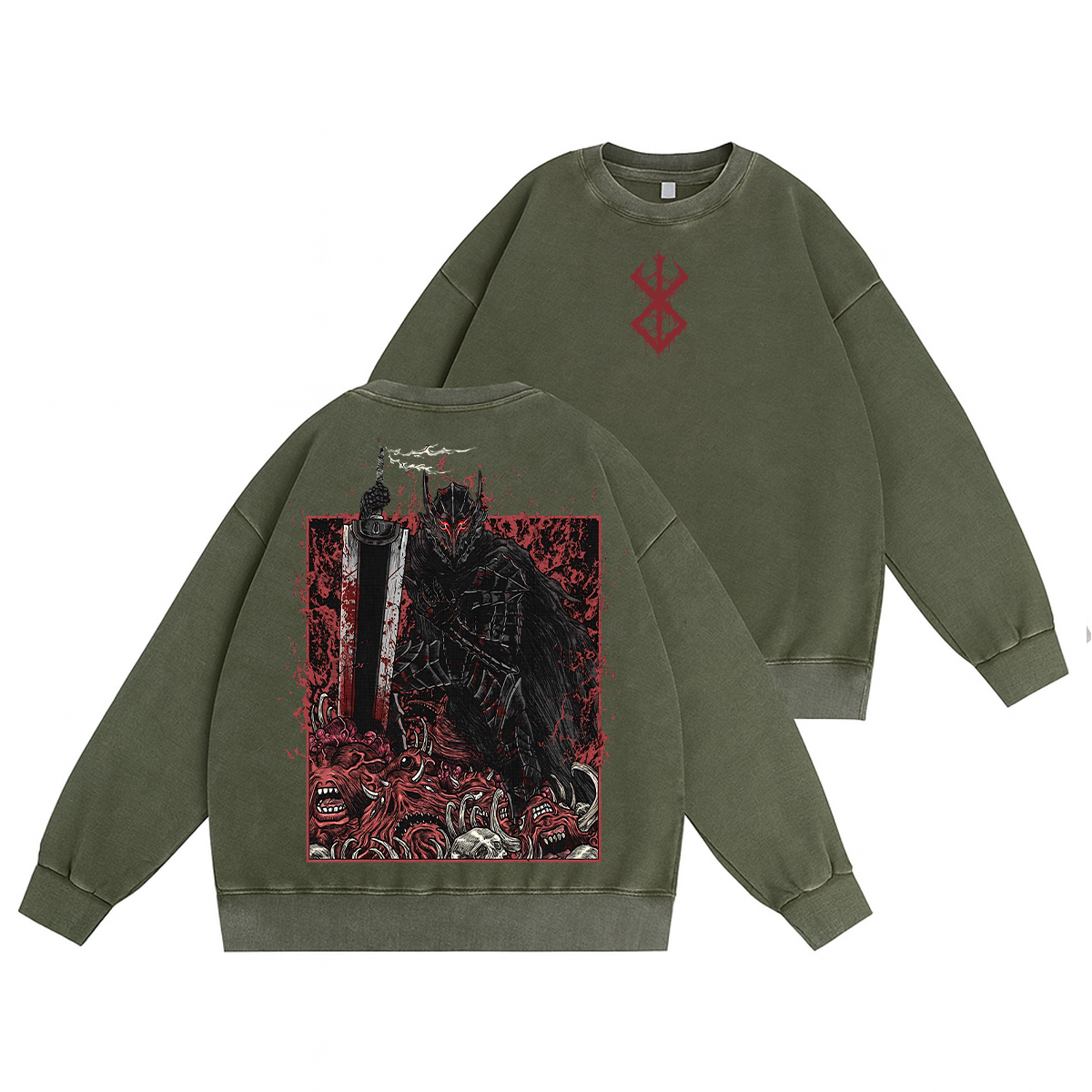 Guts Cursed Armor Grim Unisex Washed Crewneck Sweatshirt