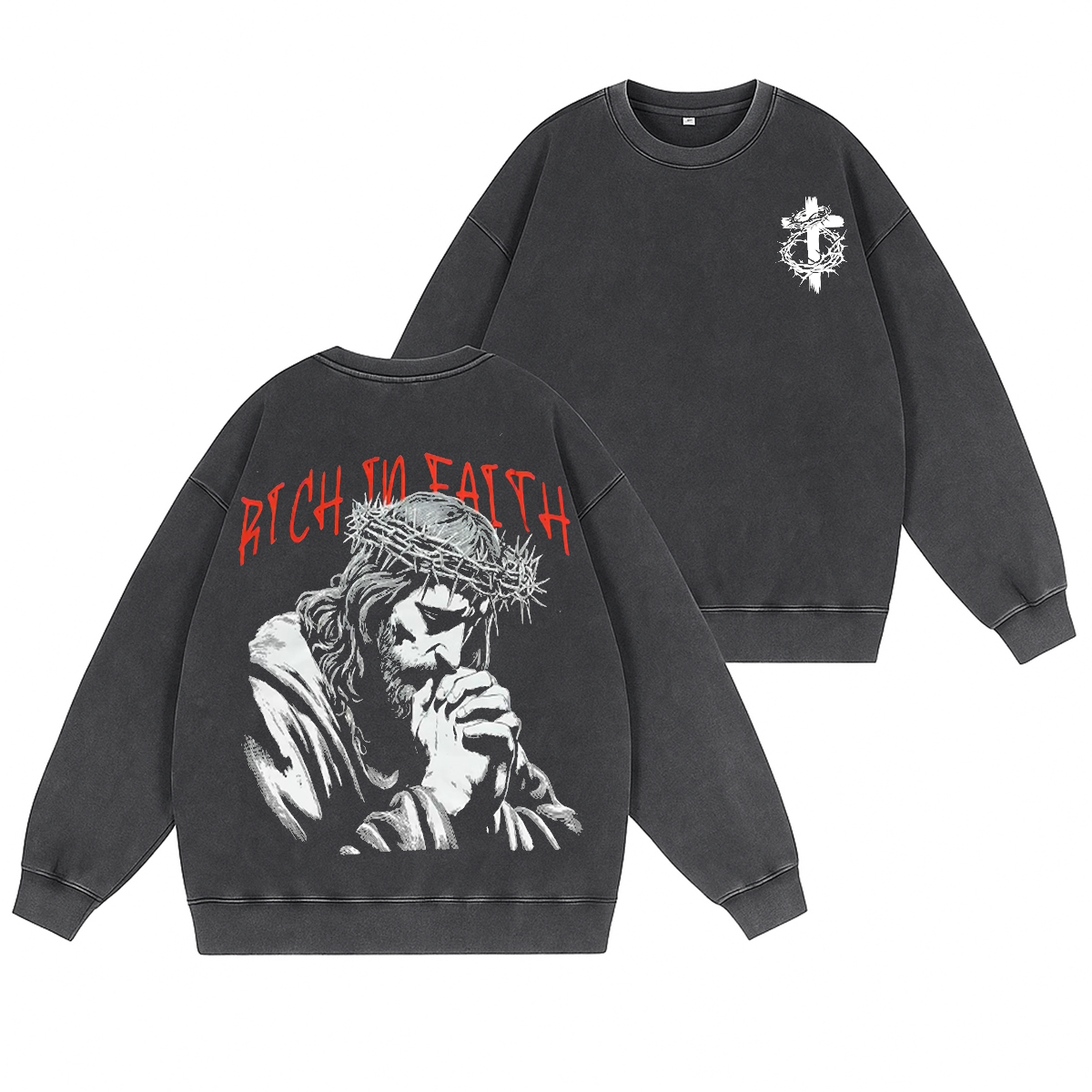 RICH IN FAITH Unisex Washed Crewneck Sweatshirt