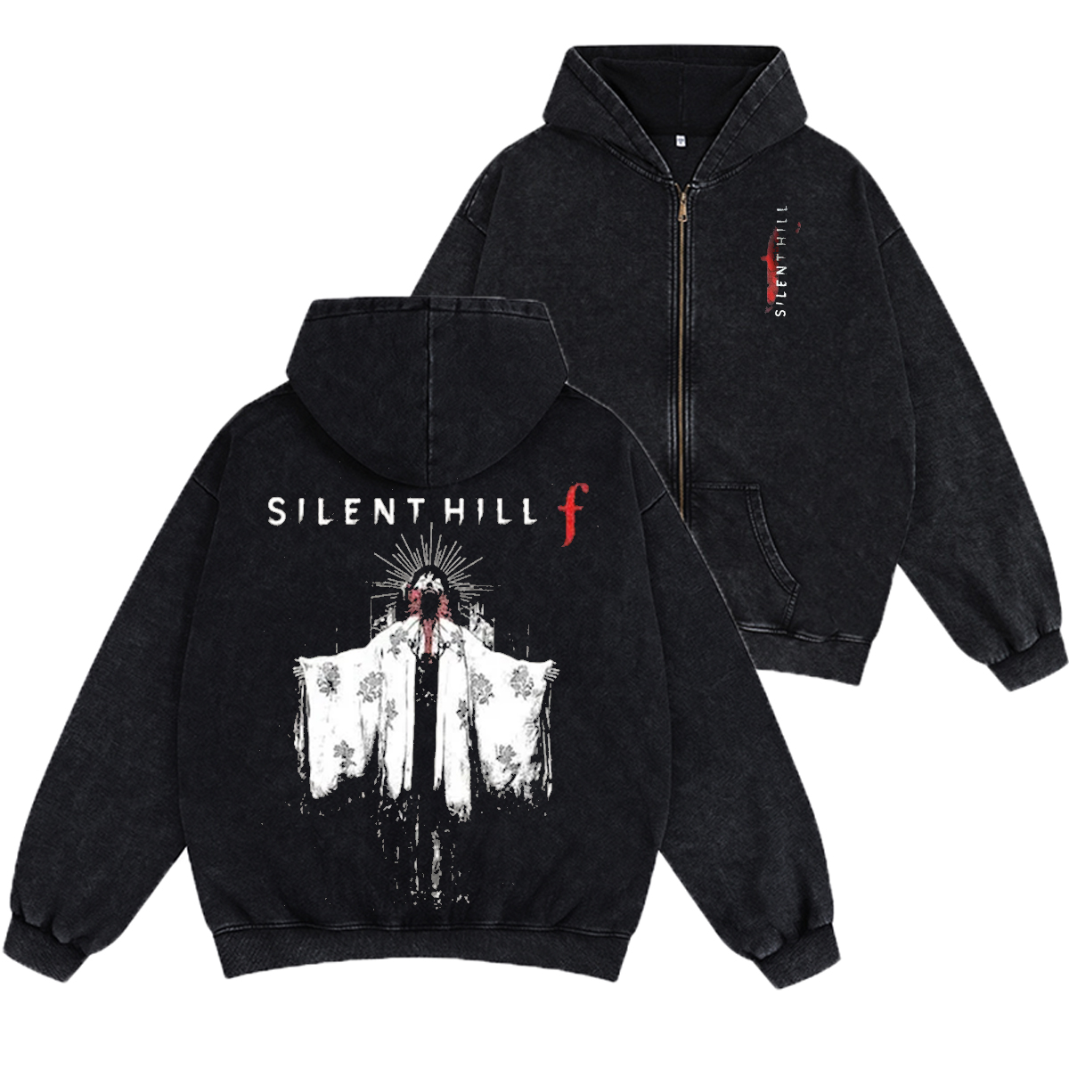 Silent Hill F Unisex Washed Zip Up Hoodie