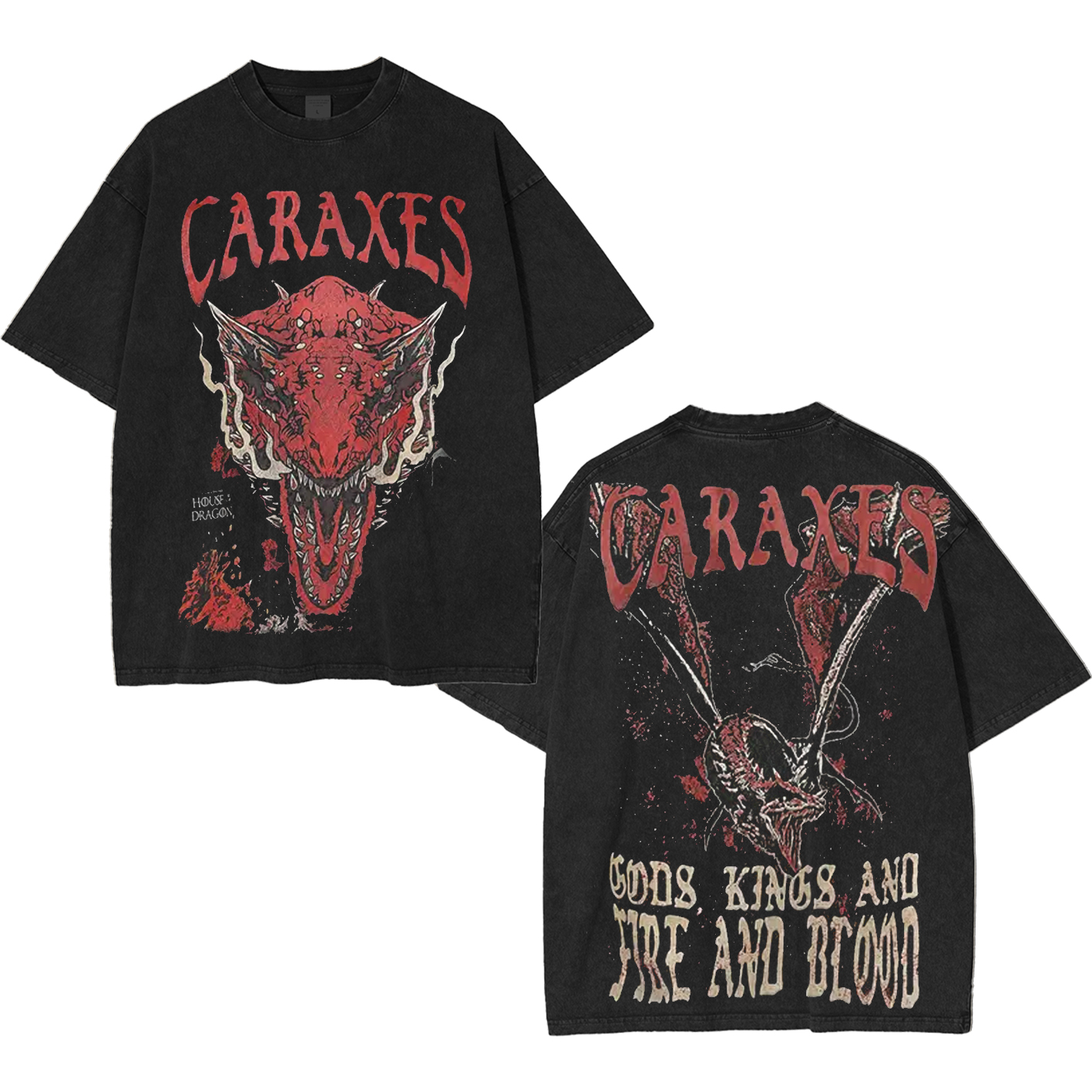 Caraxes Vintage Graphic T-Shirt, Premium Fantasy Dragon Unisex Washed T-Shirt