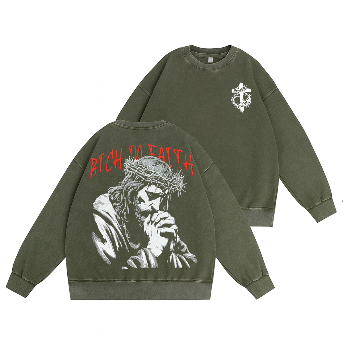 RICH IN FAITH Unisex Washed Crewneck Sweatshirt