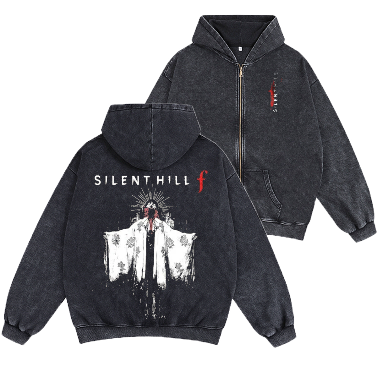Silent Hill F Unisex Washed Zip Up Hoodie