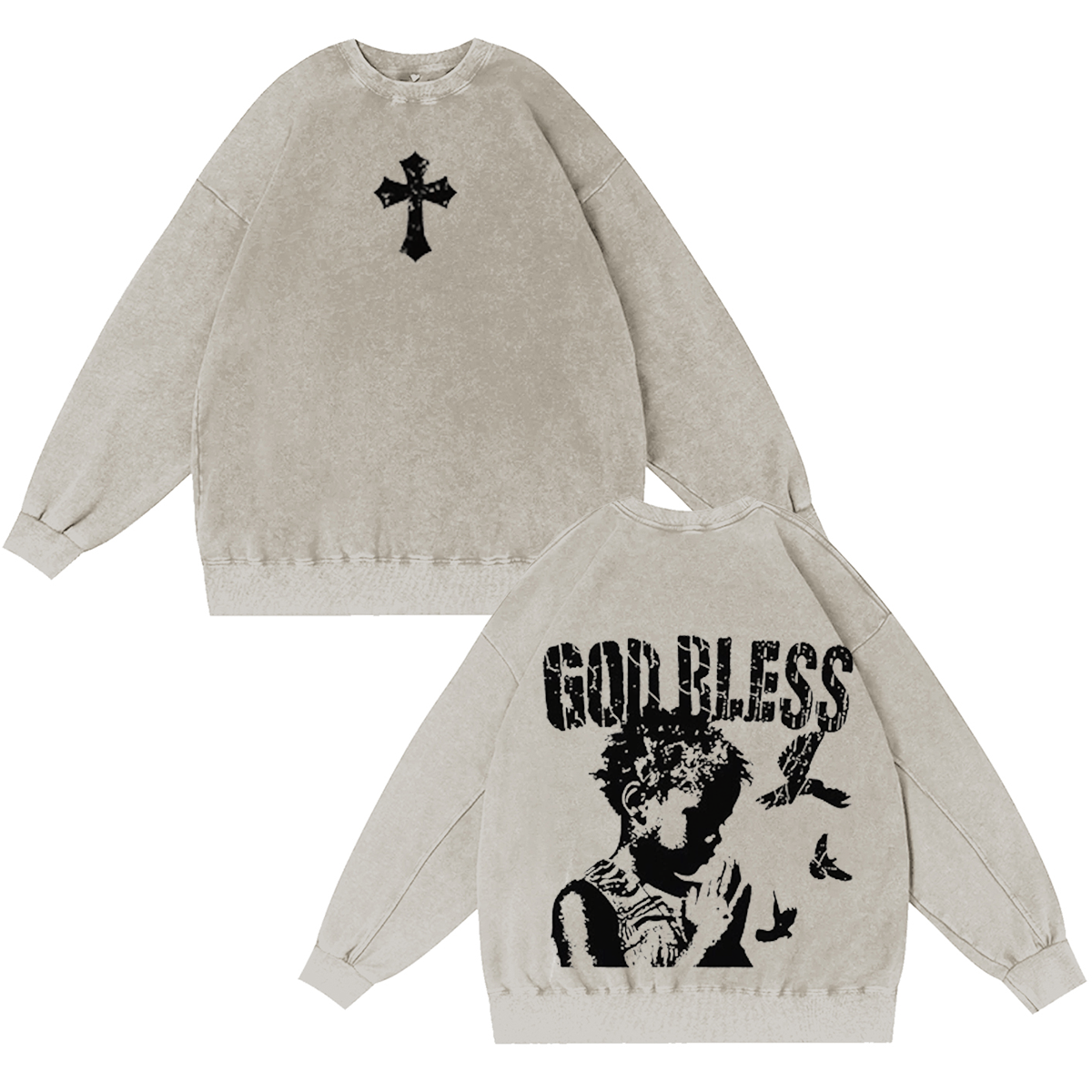 Child Of God Praying For Peace Print Acid Vintage Washed T-shirt/Crewneck/Hoodie