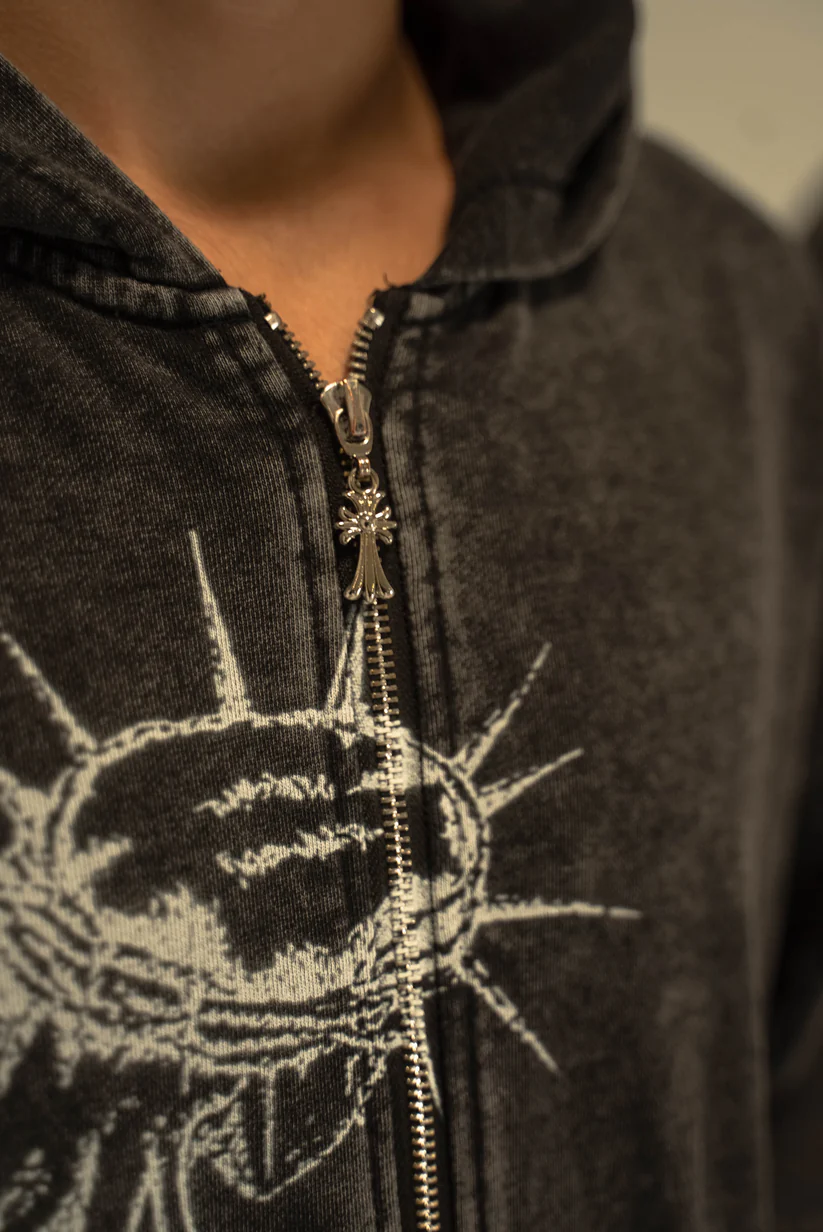 Brandless JJBA Jesus Acid Wash Zip up Hoodie