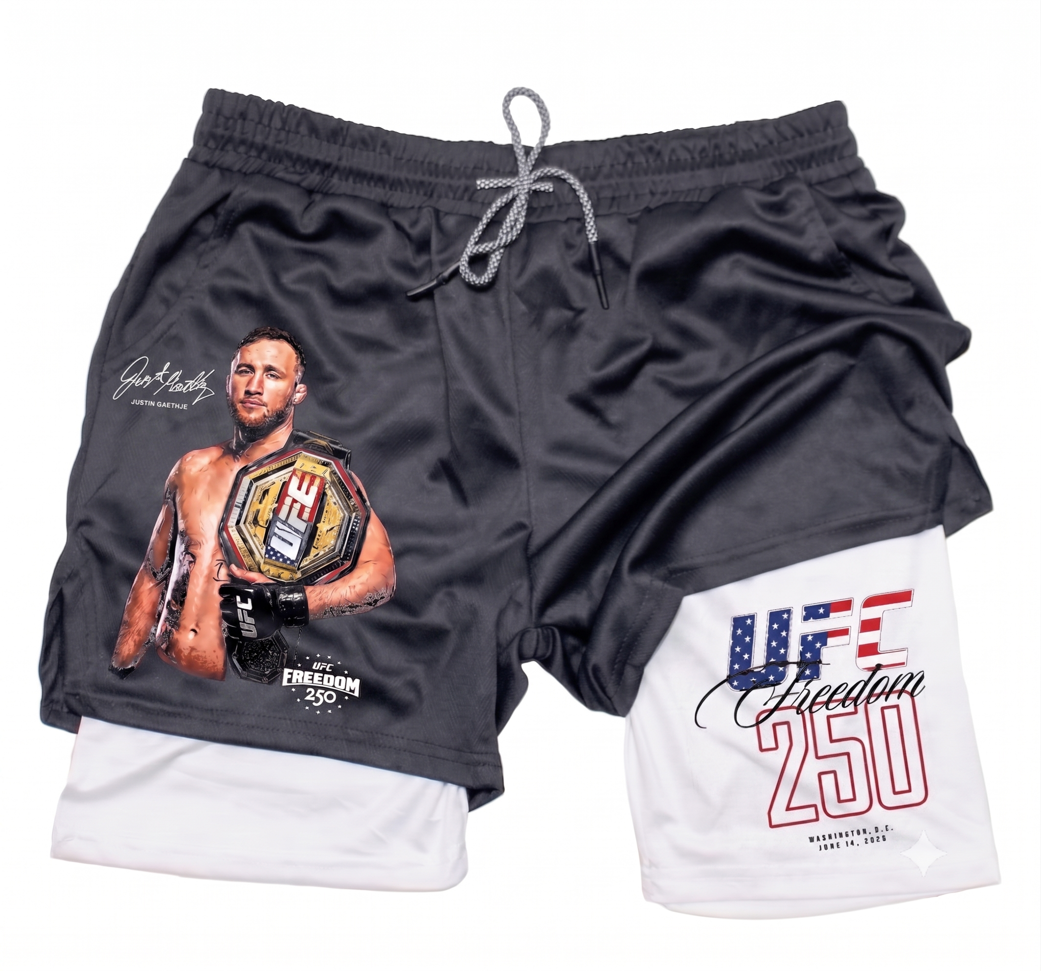 UFC Freedom Collection] UFC Freedom 250 Fighters Printed Double Layer Shorts