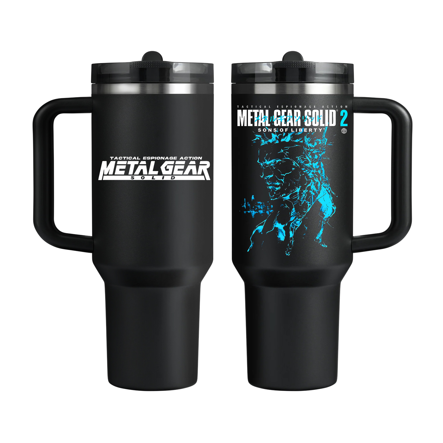 GS2 Snake And Raiden Cover Game Metal Gear Solid Graphic Flip Straw Tumbler